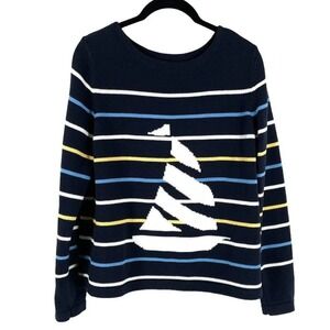 Crazy Horse Sailboat Sweater Medium Navy Striped EUC Liz Claiborne VINTAGE!!!!